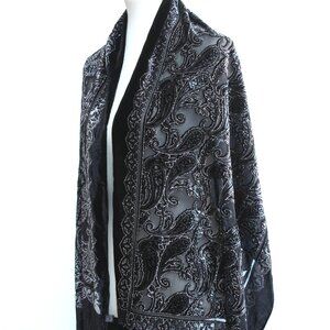 Elegant Black & Gray Color Flower Silk Burnout Velvet Shawl Scarf Wrap